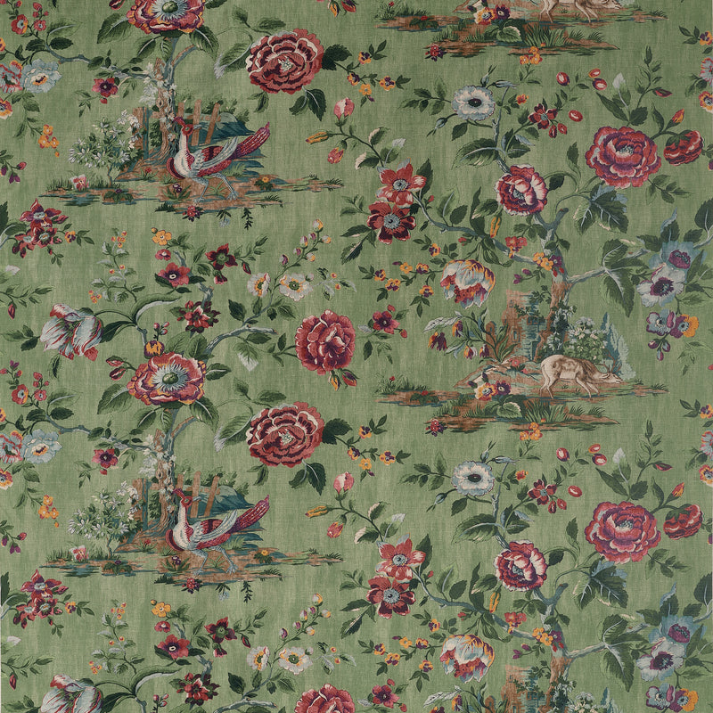 F910542 Forest Lodge Green Boxwood Fabric by Thibaut