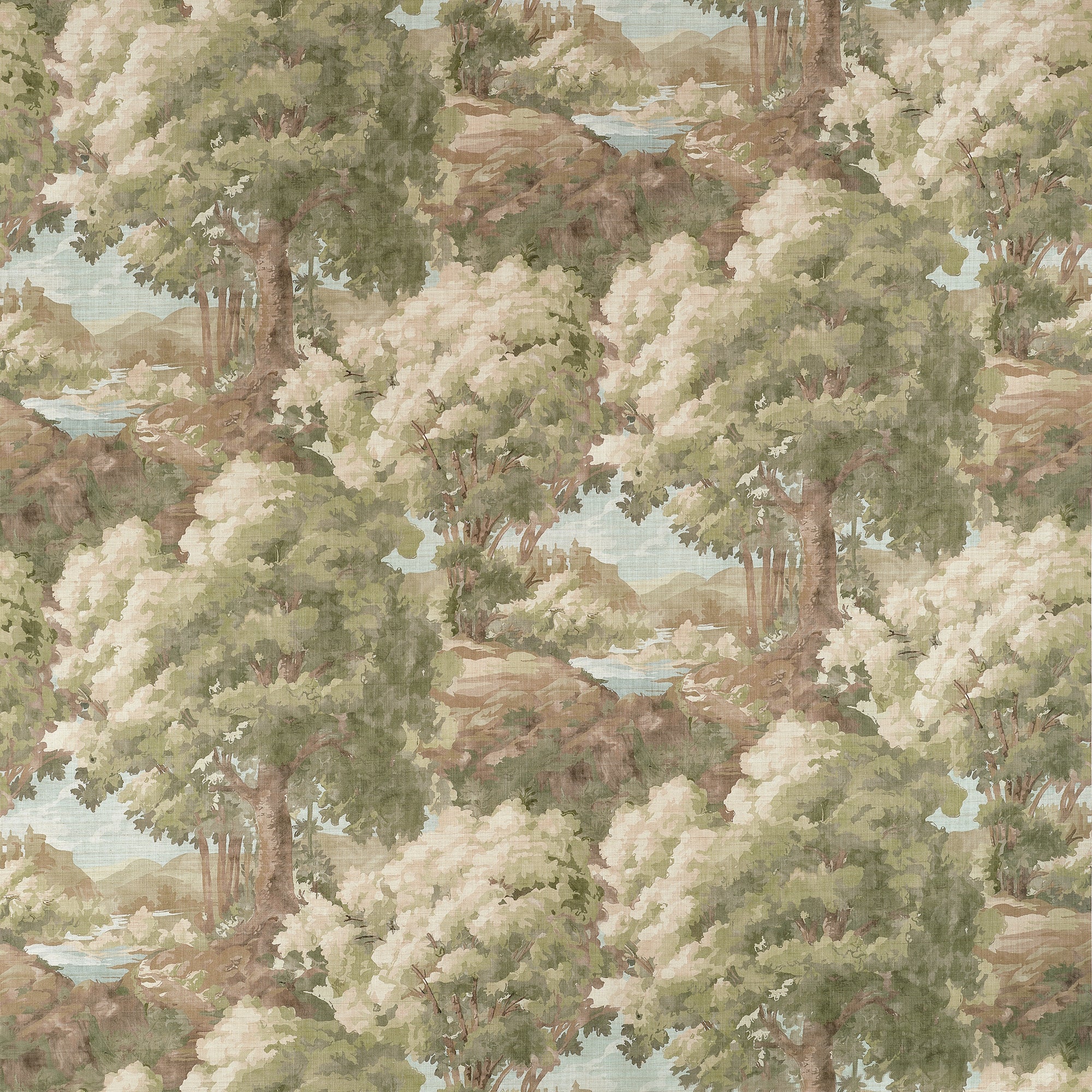 F910546 Woodland Clearing Green Boxwood Fabric by Thibaut