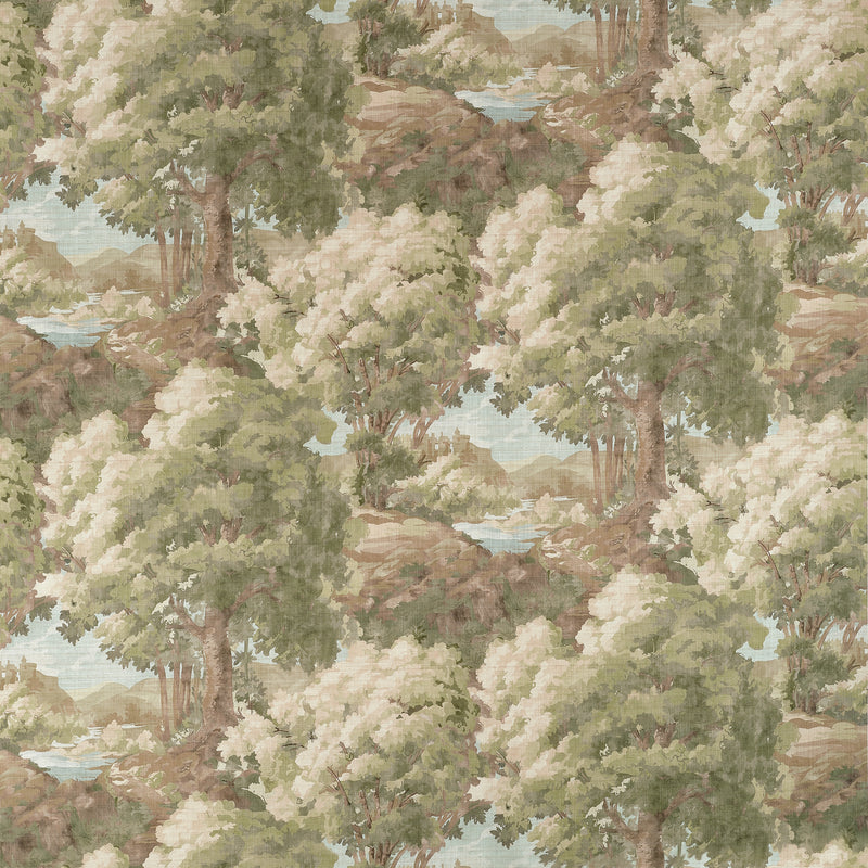F910546 Woodland Clearing Green Boxwood Fabric by Thibaut