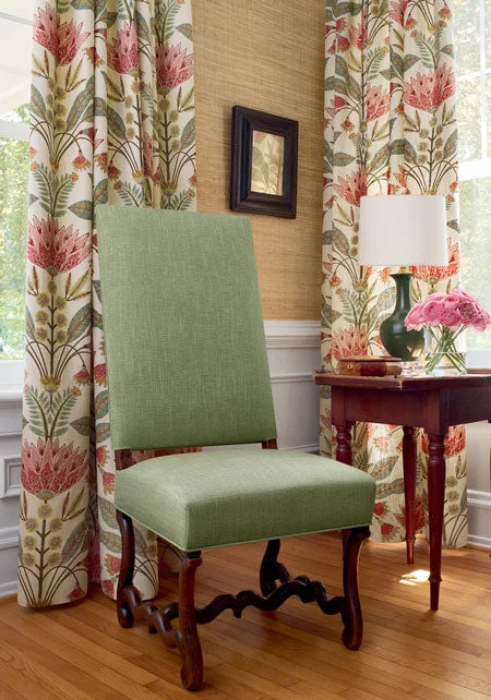 Lotus Cranberry and Green Fairhaven Fabric by Thibaut