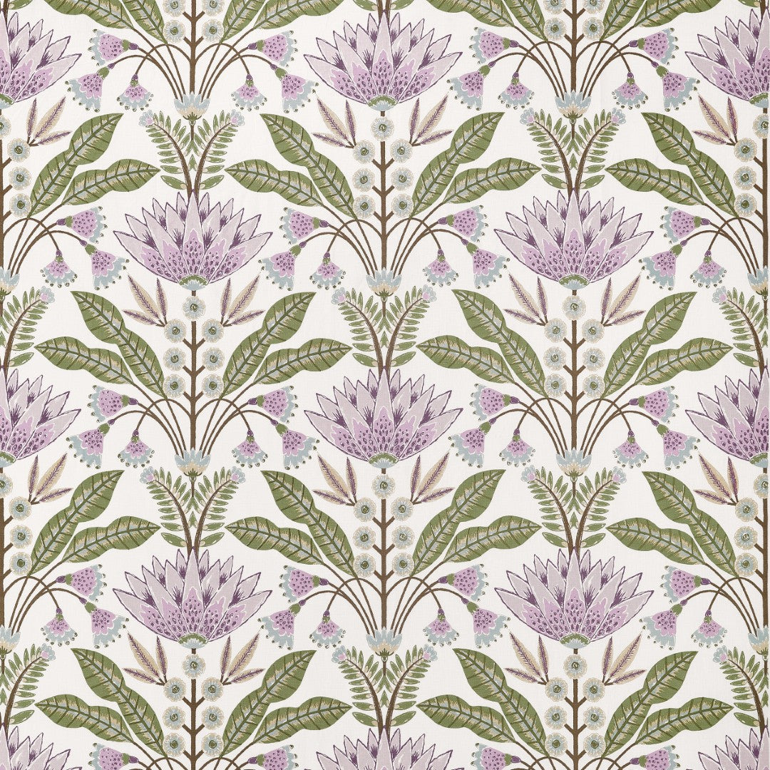 F914608 Lotus Lilac and Green Fabric by Thibaut
