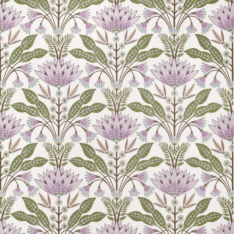 F914608 Lotus Lilac and Green Fabric by Thibaut