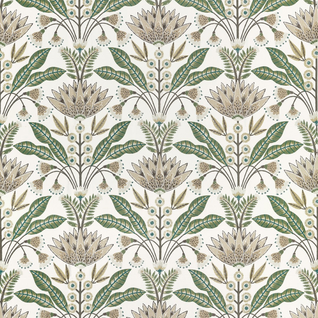 F914610 Lotus Green and Beige Fabric by Thibaut