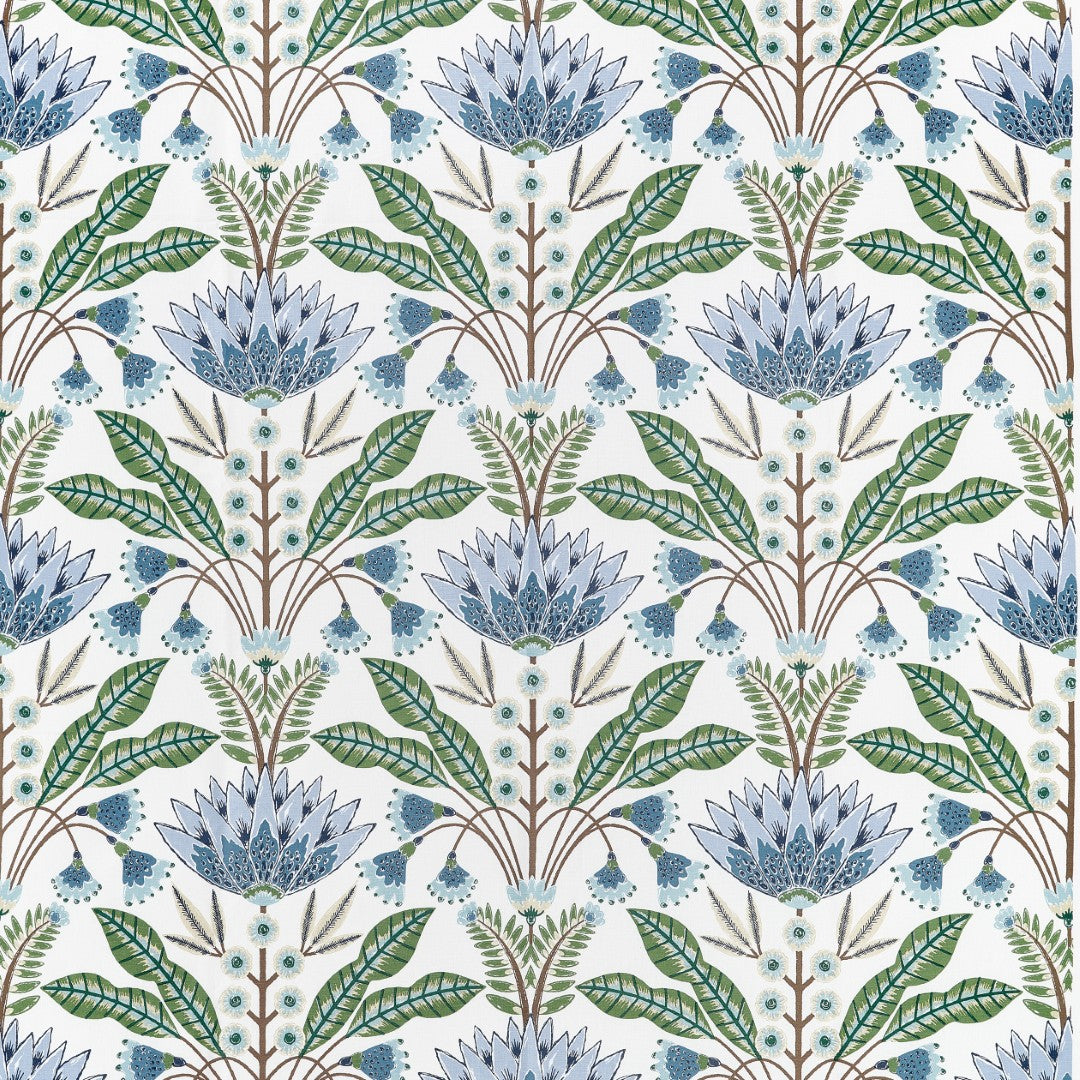 F914612 Lotus Blue and Green Fabric by Thibaut