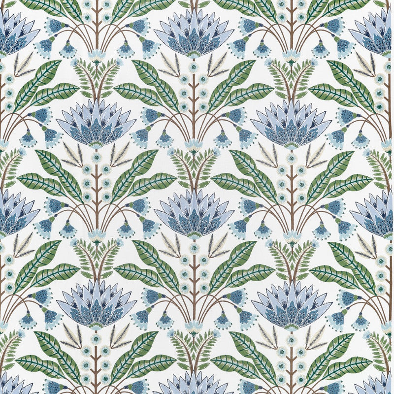 F914612 Lotus Blue and Green Fabric by Thibaut