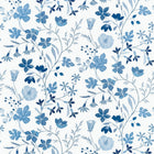 F914626 Bloom Blue and White Fabric by Thibaut