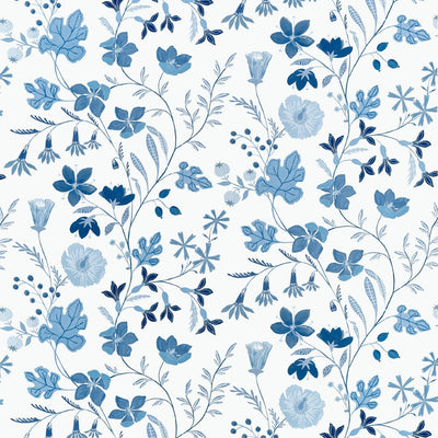 Bloom Blue and White Fairhaven Fabric by Thibaut