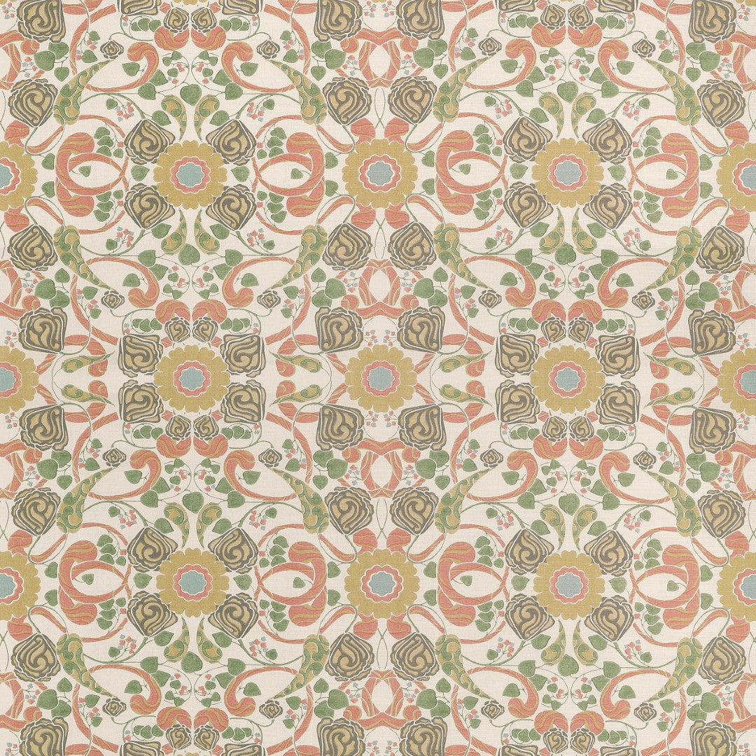 F914646 Margaux Apricot and Sage Fabric by Thibaut