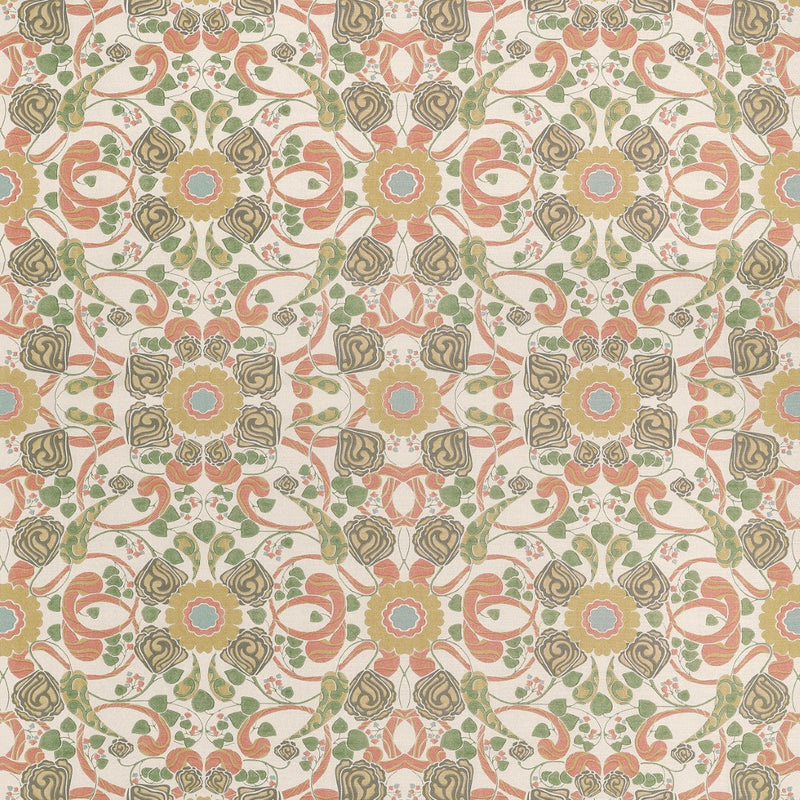 F914646 Margaux Apricot and Sage Fabric by Thibaut