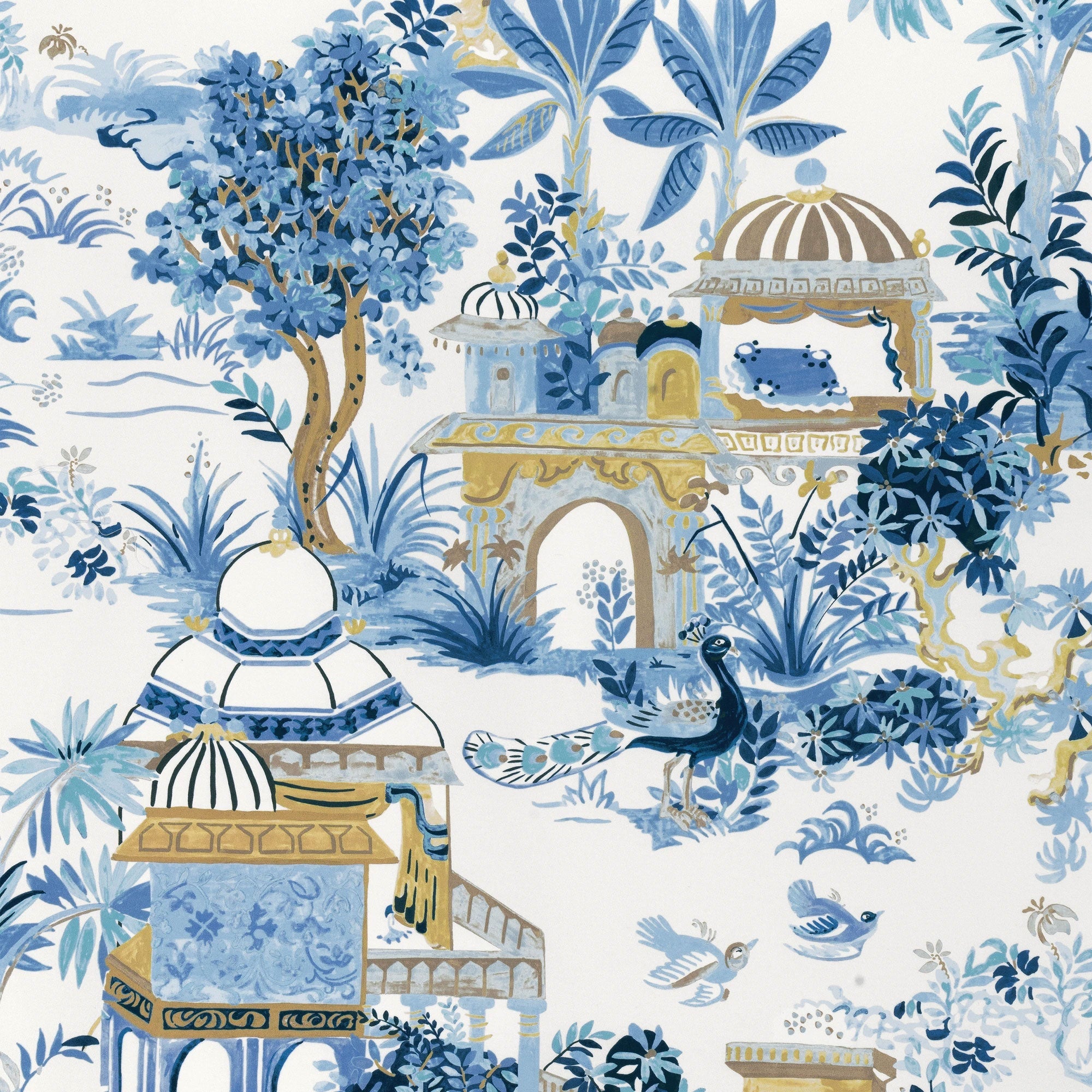 F920821 Mystic Garden Blue and White Eden Fabric by Thibaut