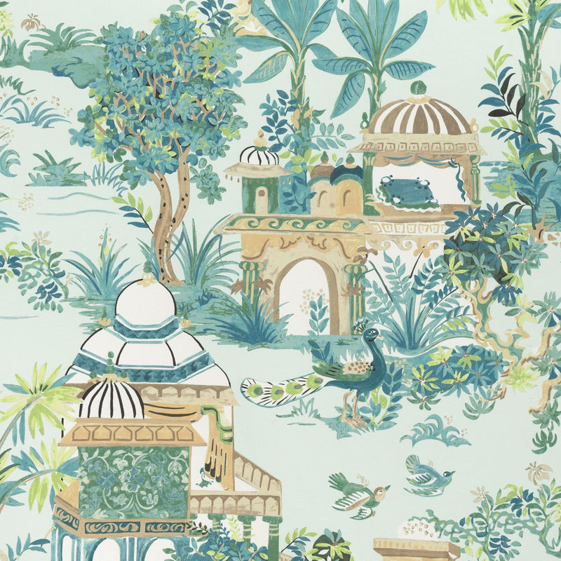 F920826 Mystic Garden Spa Blue Eden Fabric by Thibaut