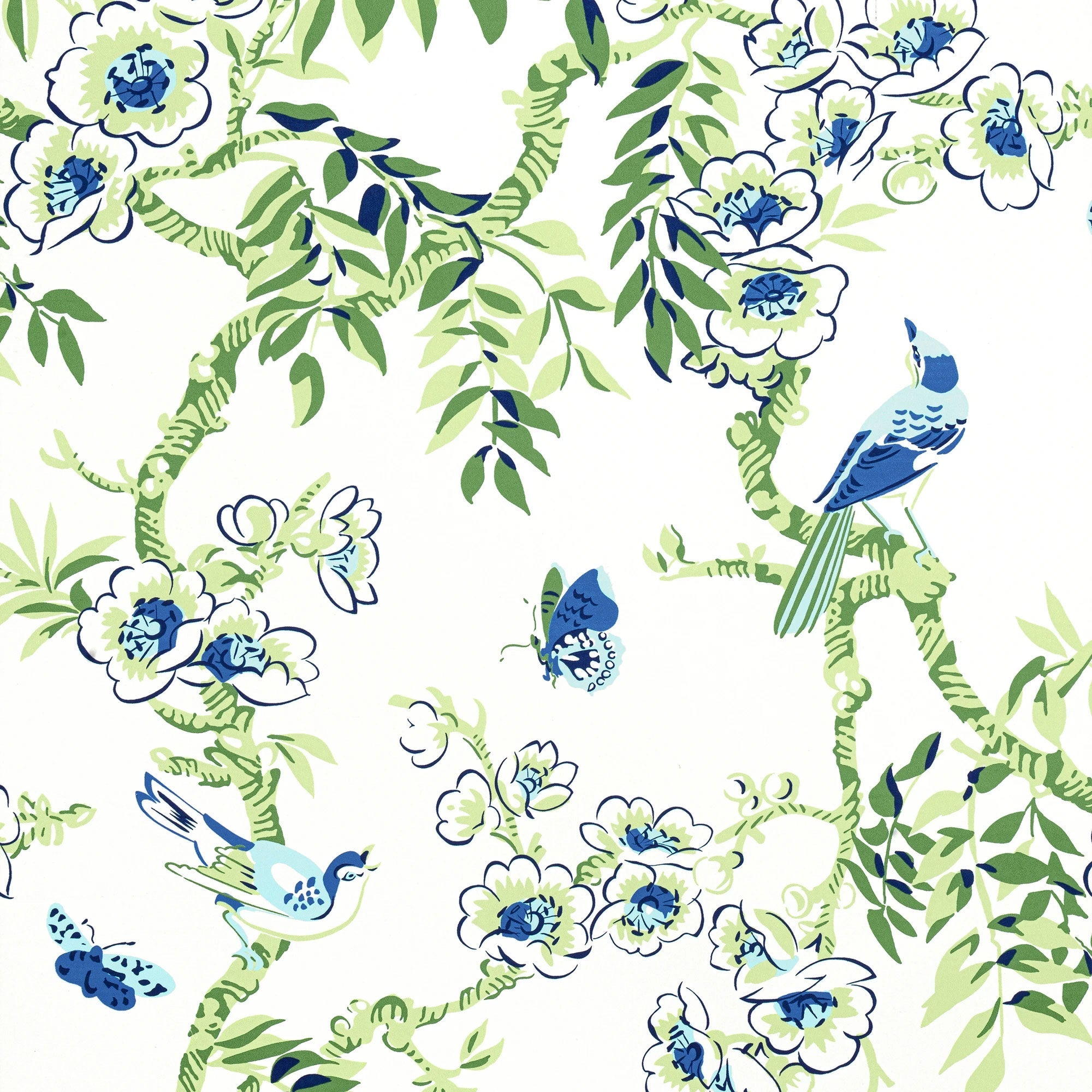 F920842 Yukio Blue and Green Eden Fabric by Thibaut