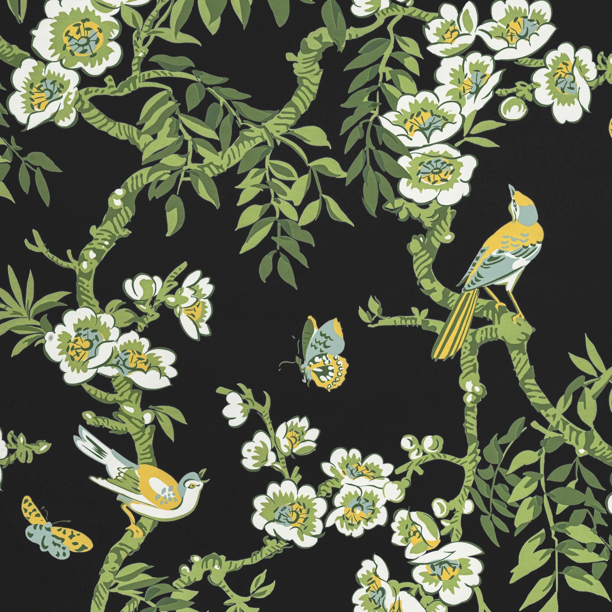 F920845 Yukio Black Eden Fabric by Thibaut