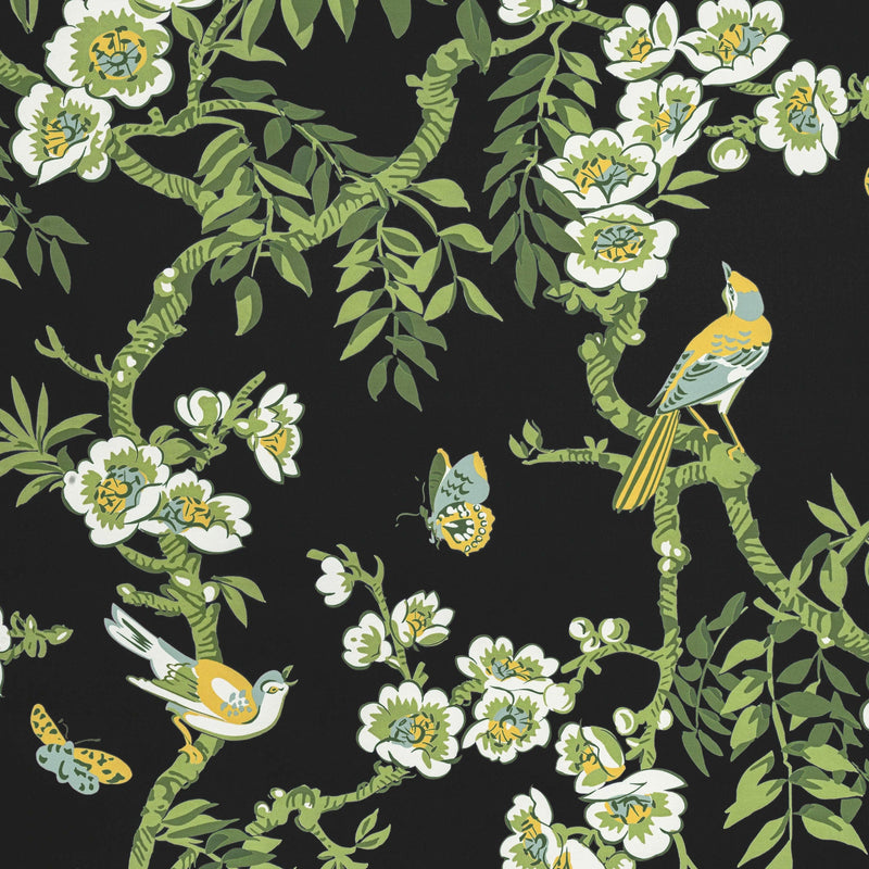 F920845 Yukio Black Eden Fabric by Thibaut