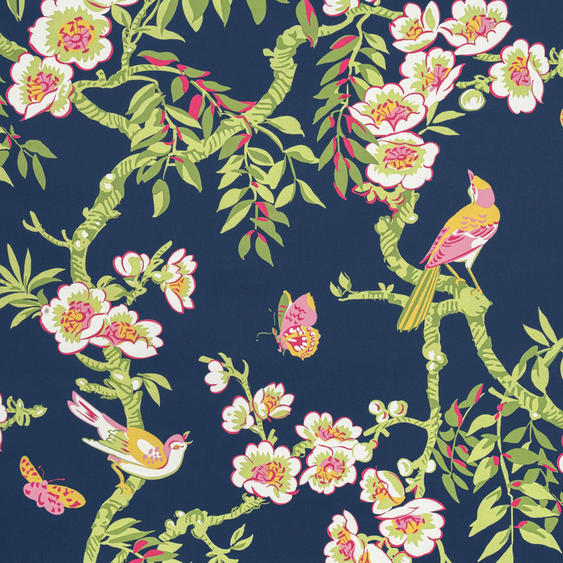 F920846 Yukio Navy and Pink Eden Fabric by Thibaut