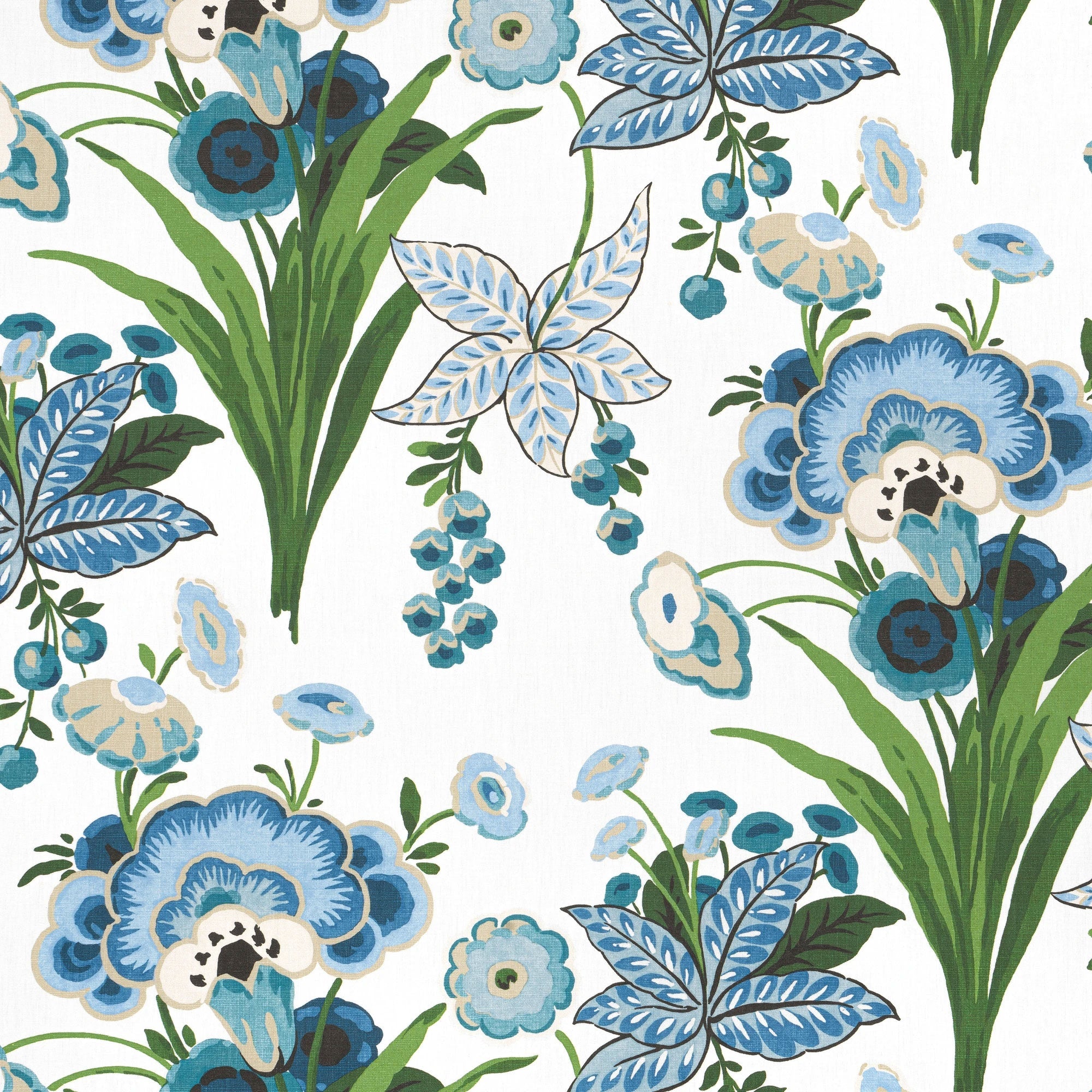 F920851 Pasadena Blue and Green Eden Fabric by Thibaut