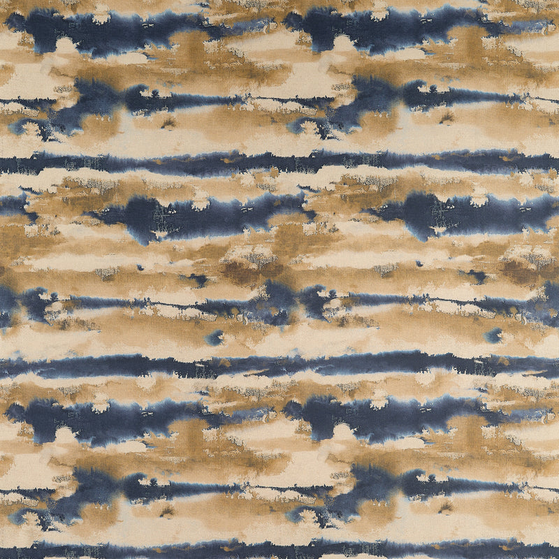 F924419 Silver Lining Indigo and Gold Yutori Fabric by Thibaut