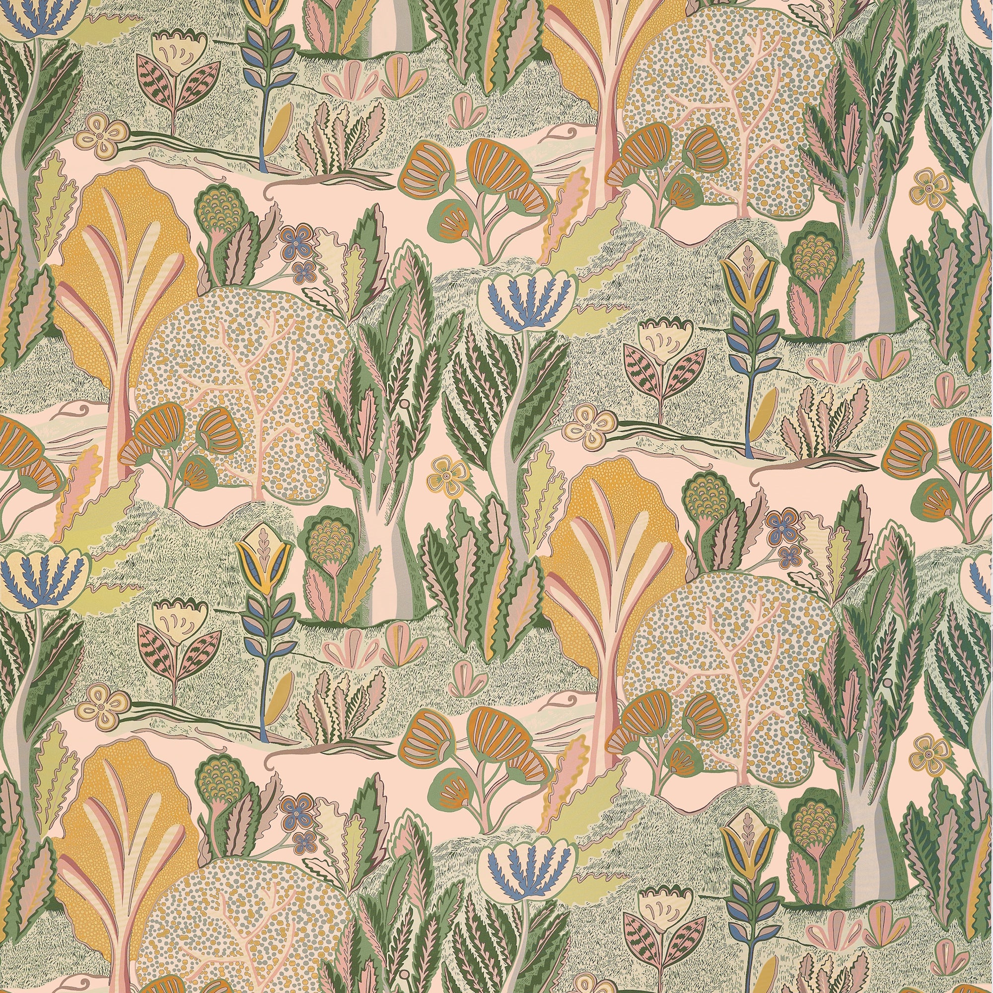 F945010 Albero Apricot and Ginger Wanderlust Fabric by Thibaut