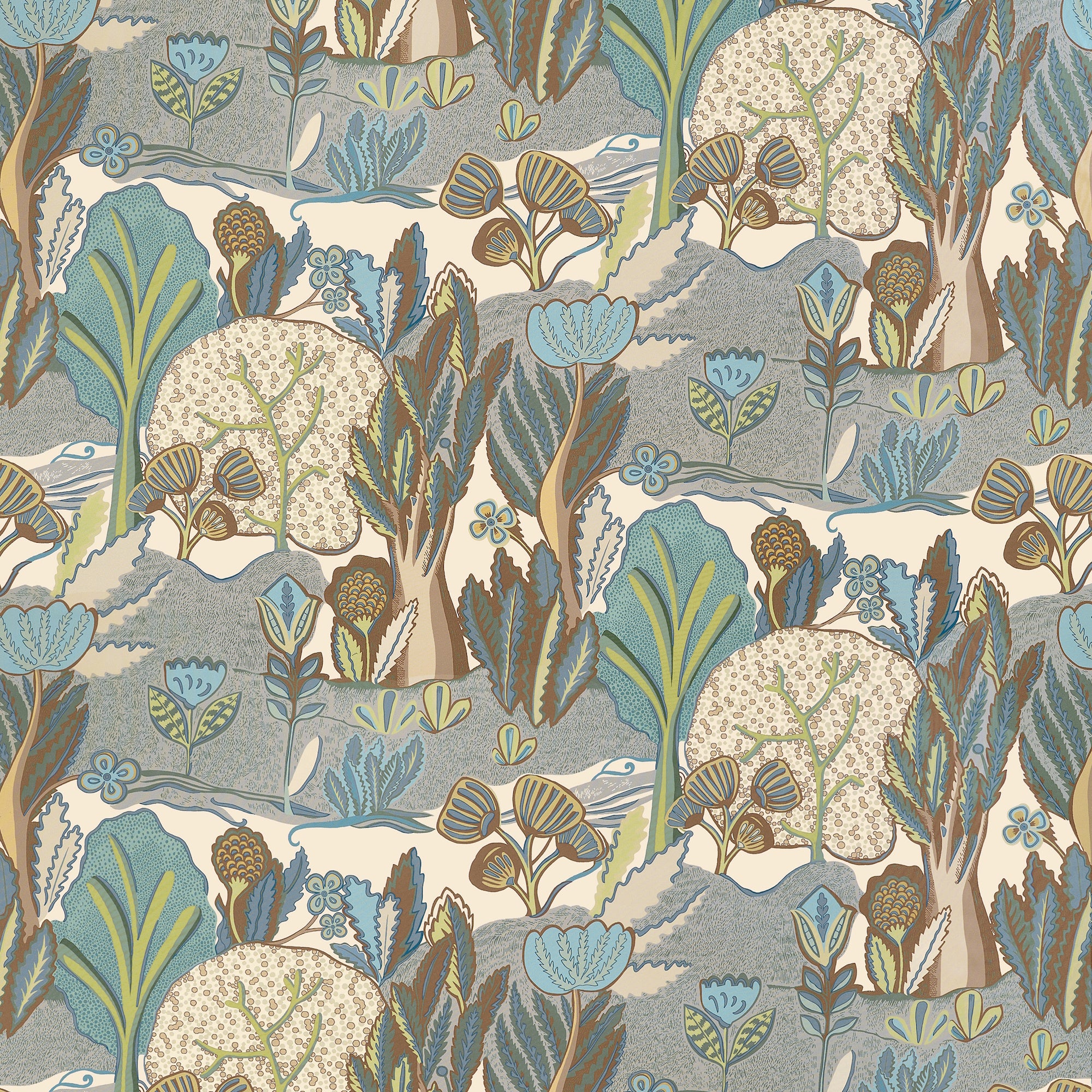 F945013 Albero Sage and Beige Wanderlust Fabric by Thibaut