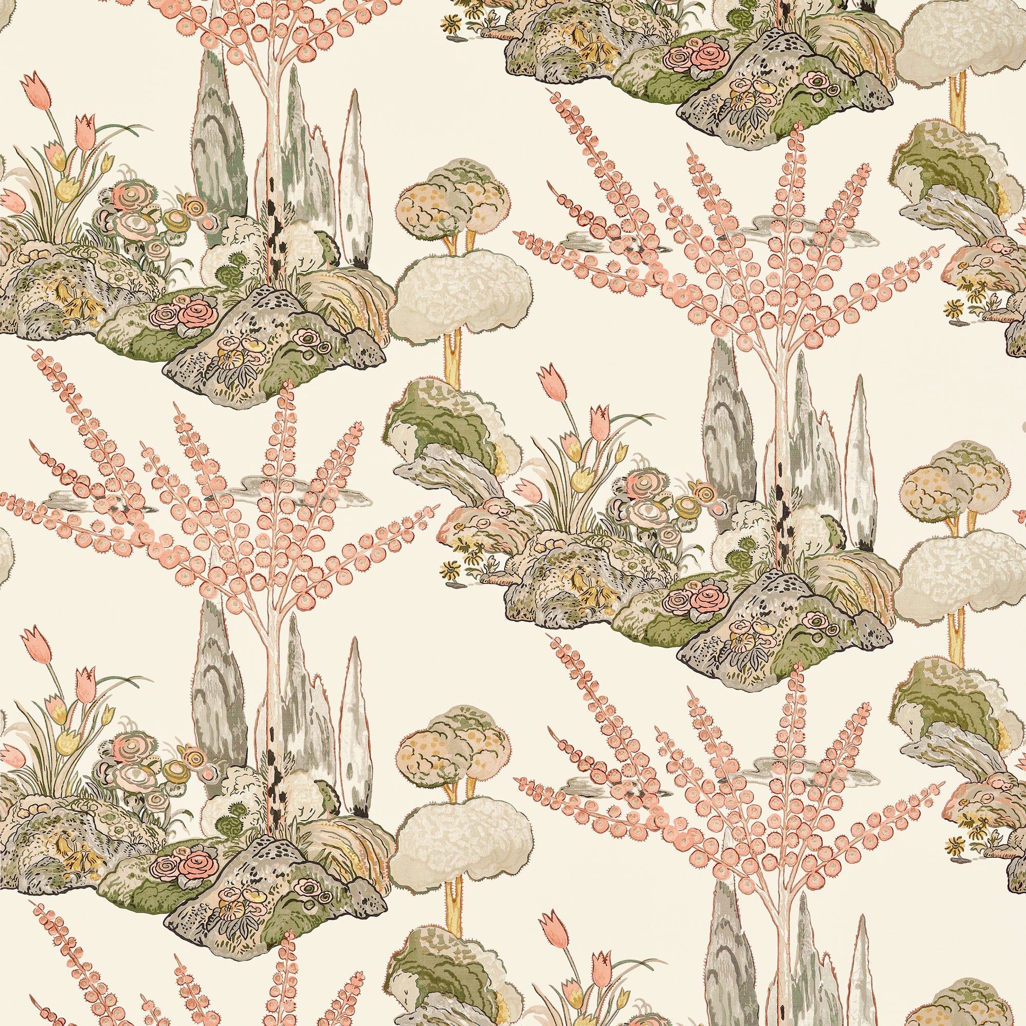 F945026 Orleans Apricot and Ginger Wanderlust Fabric by Thibaut