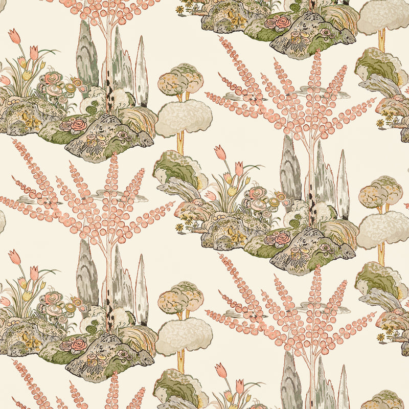 F945026 Orleans Apricot and Ginger Wanderlust Fabric by Thibaut