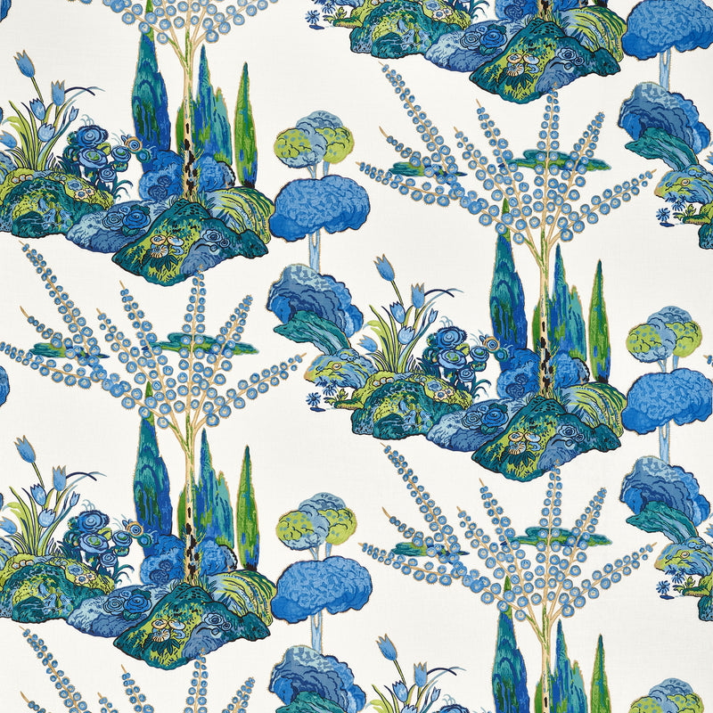 F945028 Orleans Blue and Green Wanderlust Fabric by Thibaut