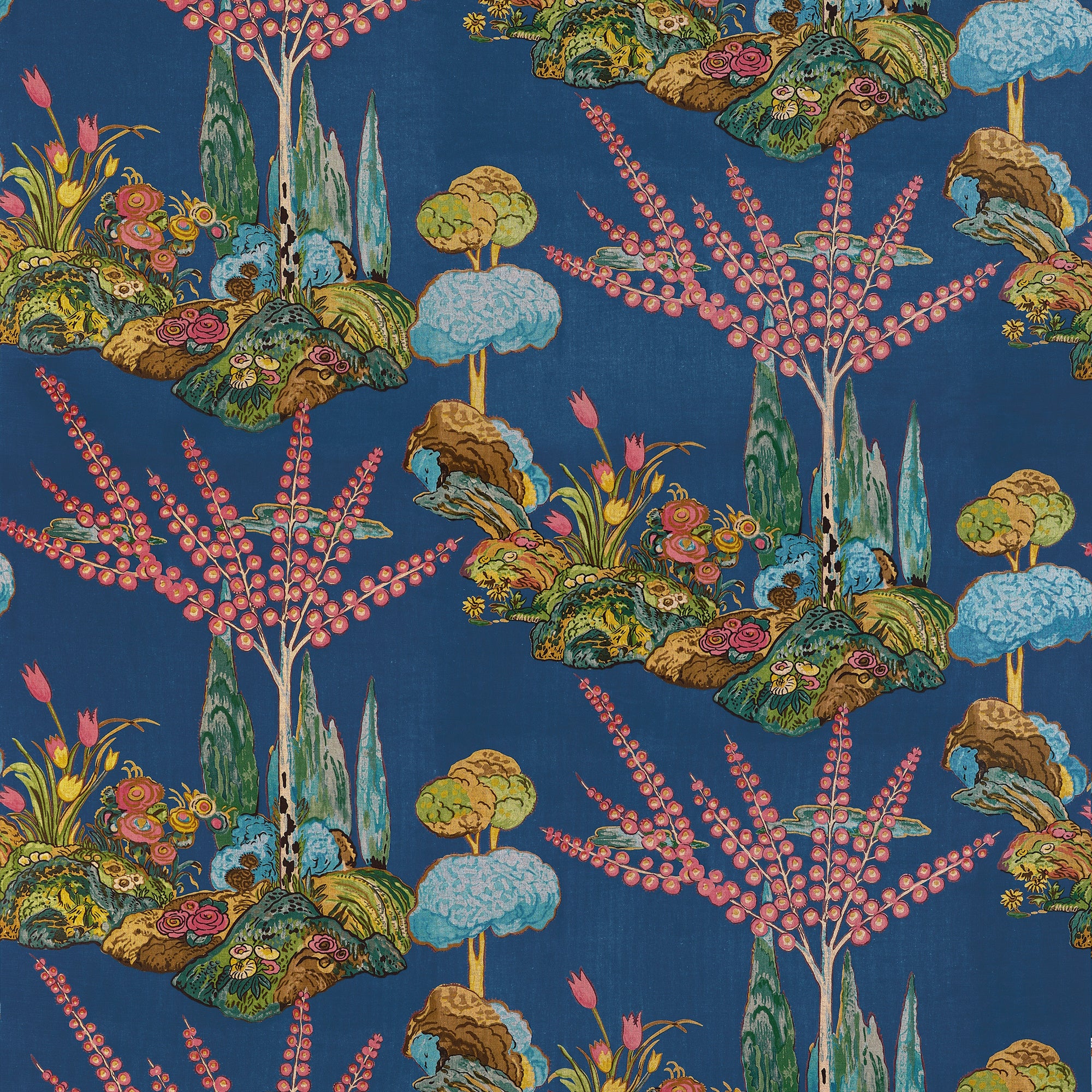 F945031 Orleans Navy Wanderlust Fabric by Thibaut