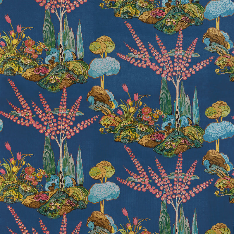 F945031 Orleans Navy Wanderlust Fabric by Thibaut