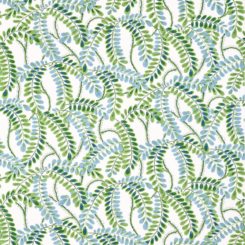F945038 Augusta Blue and Green Wanderlust Fabric by Thibaut