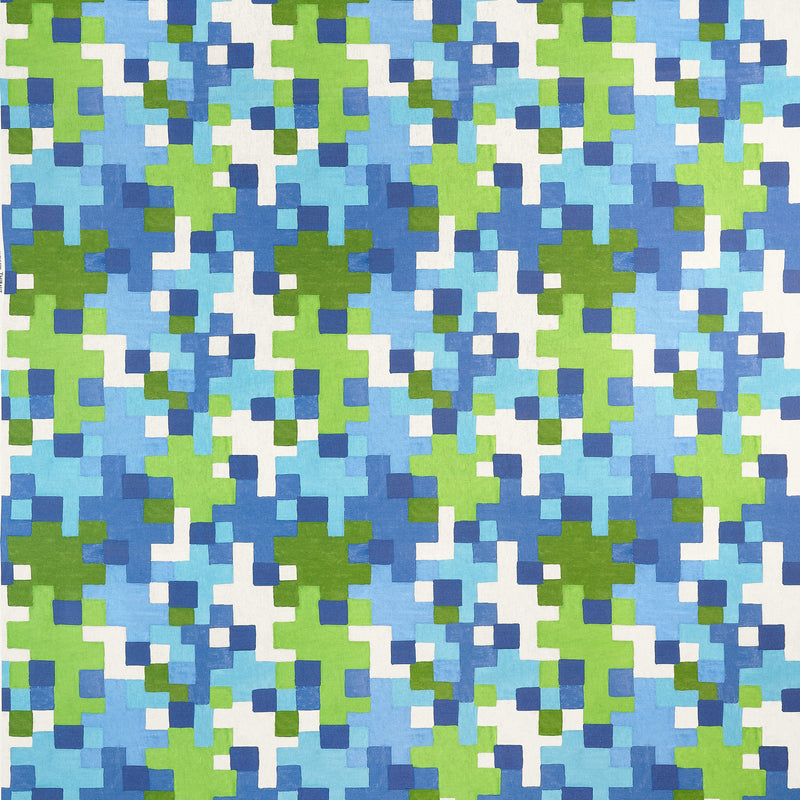 F945044 Pixel Blue and Green Wanderlust Fabric by Thibaut