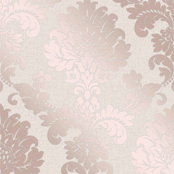 FD42204 Quartz Rose Gold Damask Wallpaper By Fine DŽcor