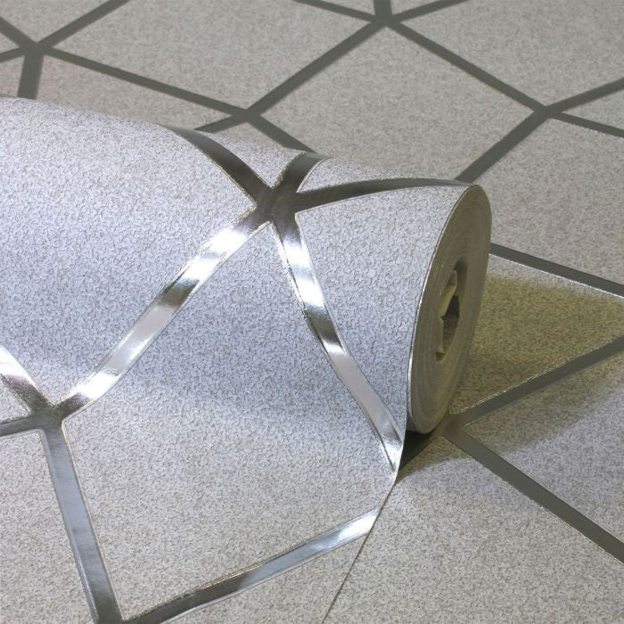 FD42489 Platinum Luxury Foil Geometric Silver Wallpaper by Fine Decor