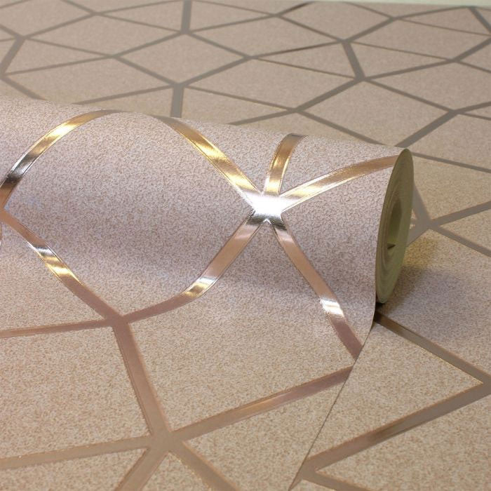 FD42561 Platinum Luxury Foil Geometric Pink Wallpaper by Fine Decor