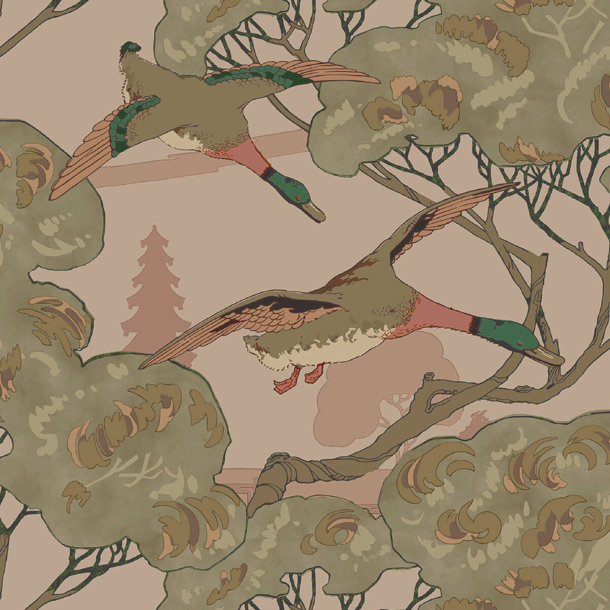 FG102/H150 Grand Flying Duck Icons Wallpaper by Mulberry Home