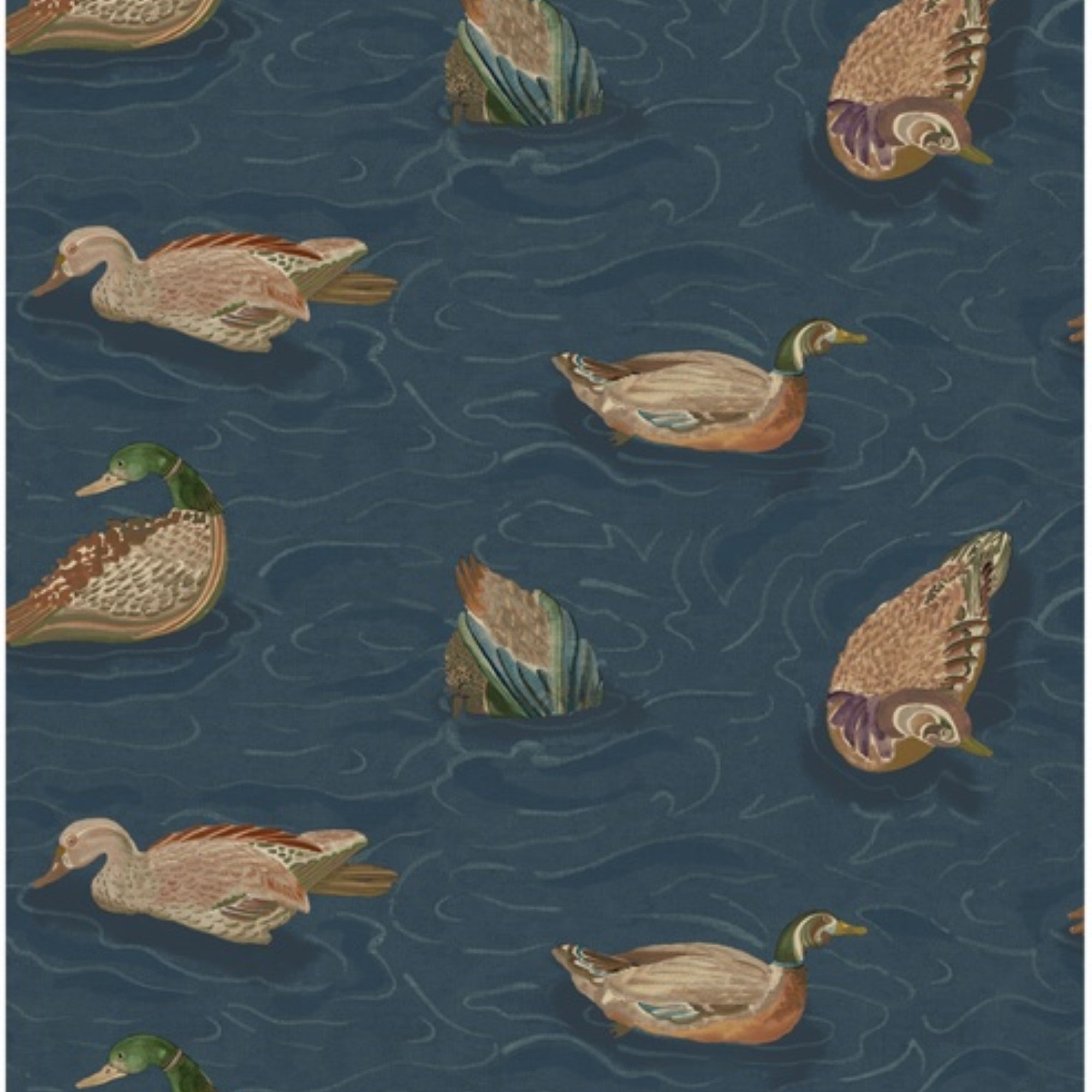 FG122.H10 Duck Pond Indigo Country Walk Wallpaper by Mulberry Home