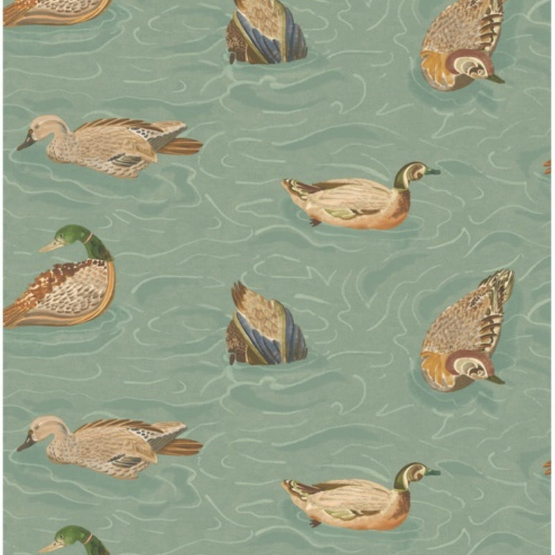 FG122.R11 Duck Pond Teal Country Walk Wallpaper by Mulberry Home