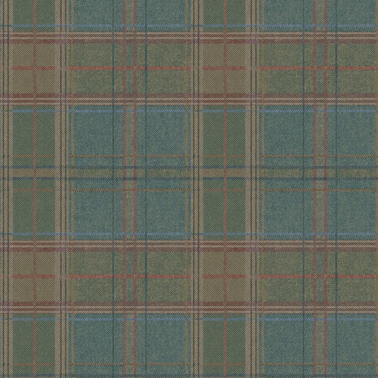 Shetland Plaid Teal Garden Party Wallpaper by Mulberry Home