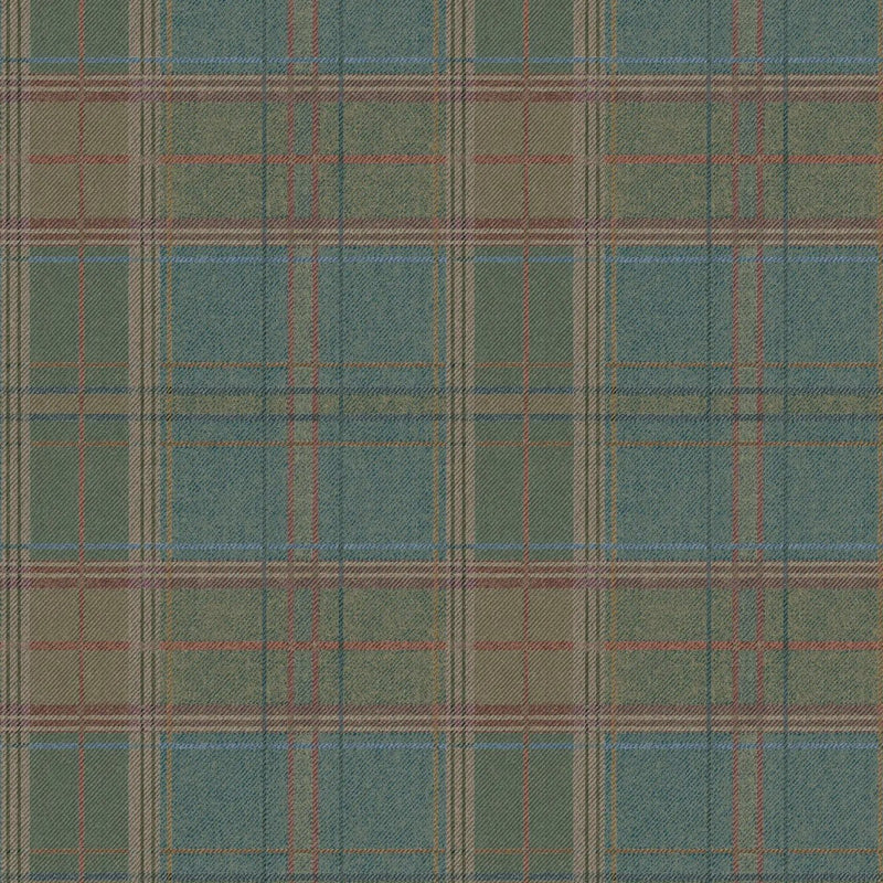 Shetland Plaid Teal Garden Party Wallpaper by Mulberry Home