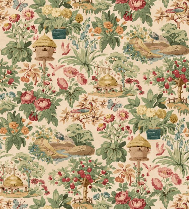 FG132.V90 Mulberry Garden Red/Green Garden Party 2 Wallpaper by Mulber