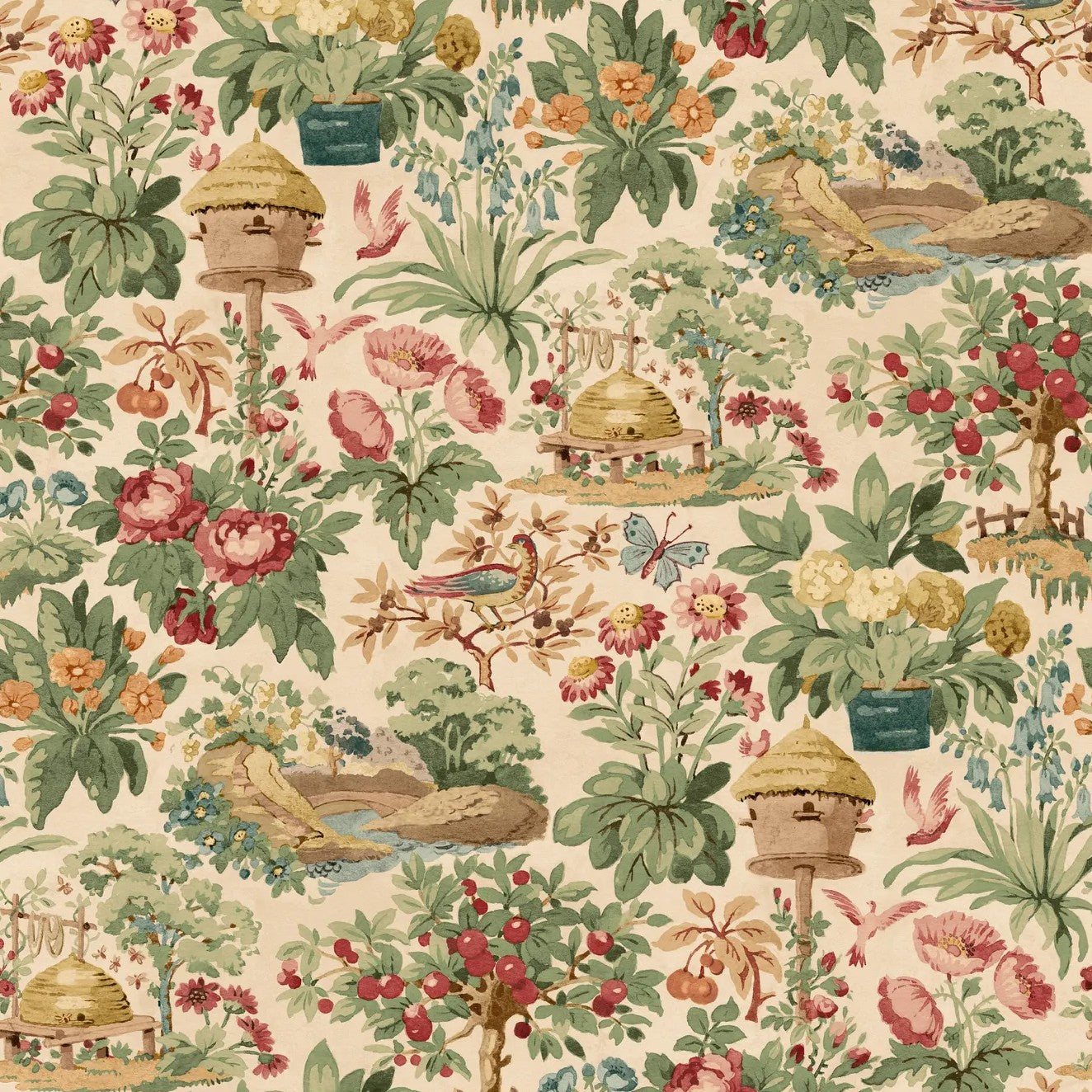 Mulberry Garden Red/Green Garden Party Wallpaper by Mulberry Home