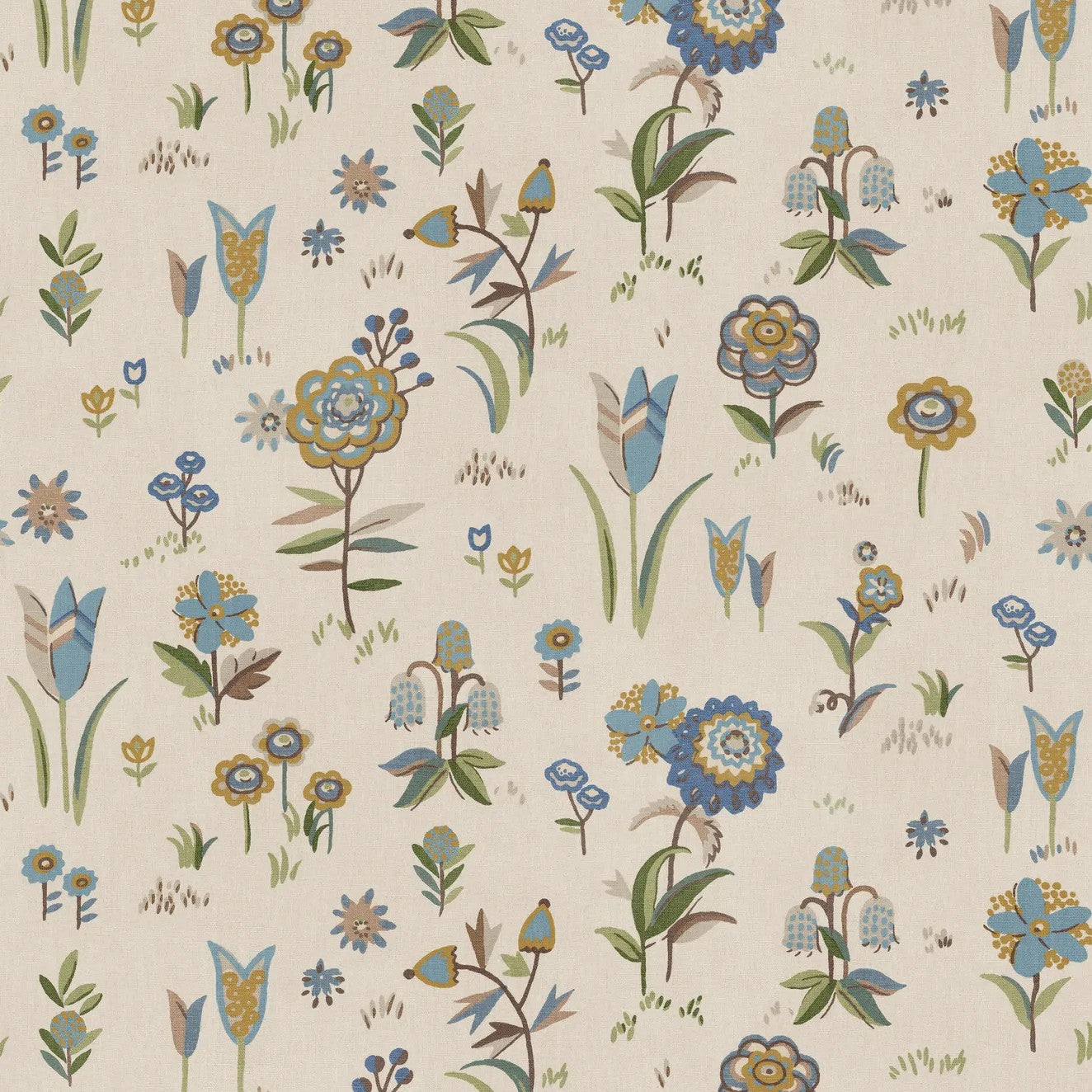 Firle Meadow Blue Garden Party Wallpaper by Mulberry Home