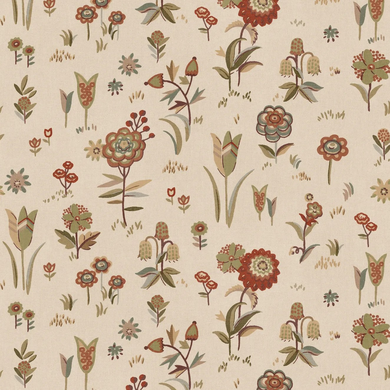 Firle Meadow Russet Garden Party Wallpaper by Mulberry Home