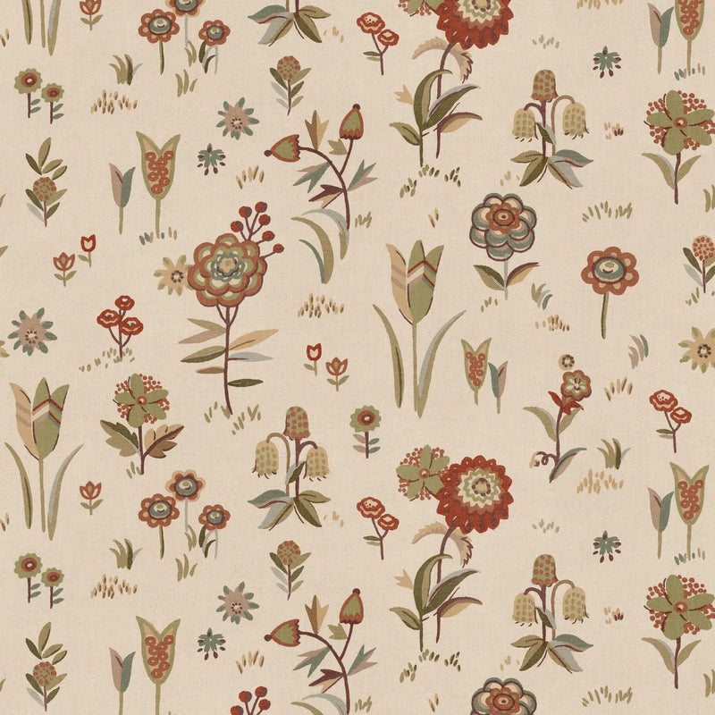 Firle Meadow Russet Garden Party Wallpaper by Mulberry Home