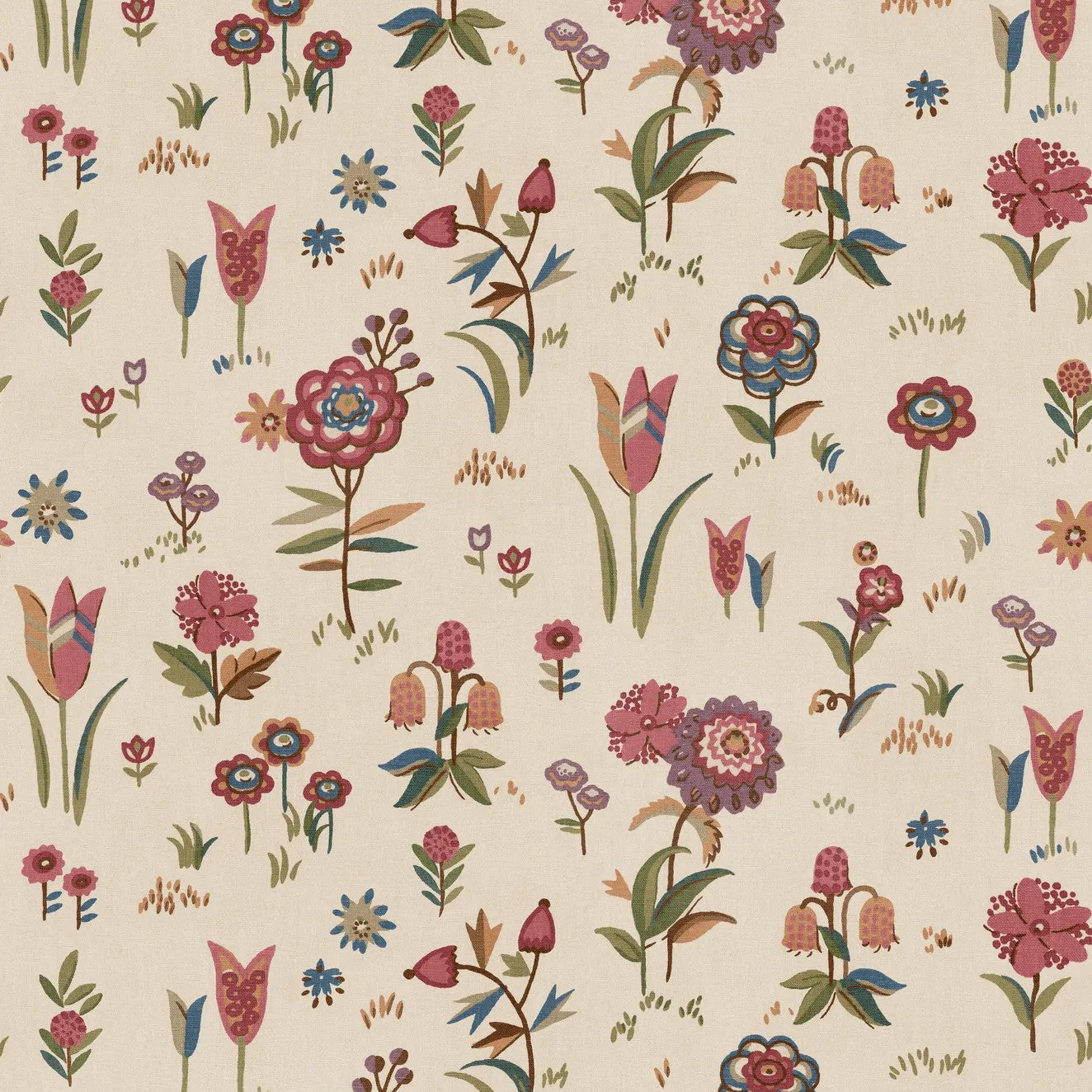Firle Meadow Red/Green Garden Party Wallpaper by Mulberry Home