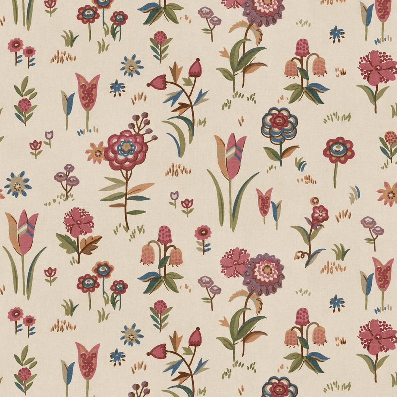 Firle Meadow Red/Green Garden Party Wallpaper by Mulberry Home