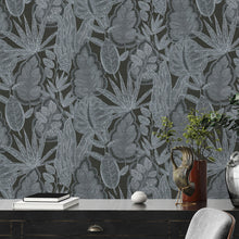 FL61111 Grafic Leaves Motif Flourish Grey and Black Wallpaper By Galerie