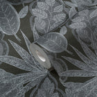 FL61111 Grafic Leaves Motif Flourish Grey and Black Wallpaper By Galerie
