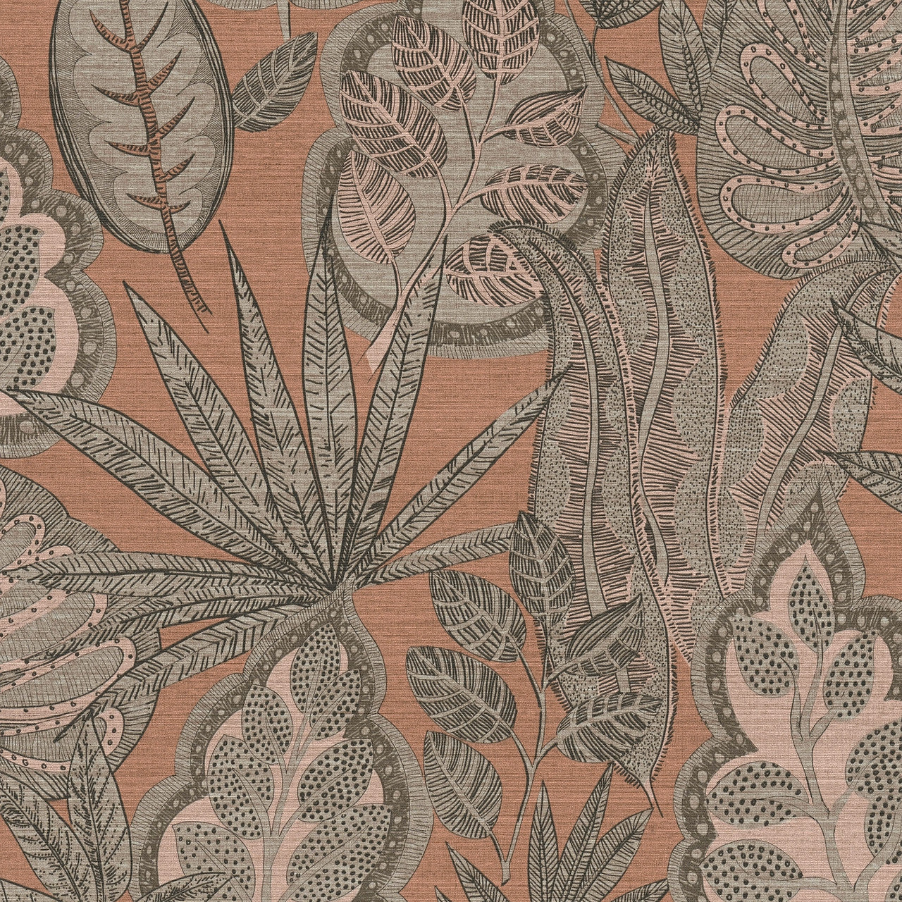 FL61112 Grafic Leaves Motif Flourish Beige and Brown Wallpaper By Galerie