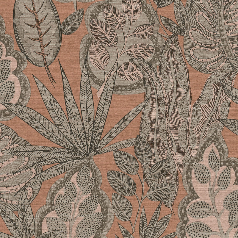 FL61112 Grafic Leaves Motif Flourish Beige and Brown Wallpaper By Galerie