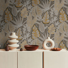 FL61113 Grafic Leaves Motif Flourish Beige and Brown Wallpaper By Galerie